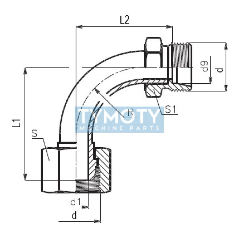 Uhlový nástavok Js13-90 M22x1,5 Tr16