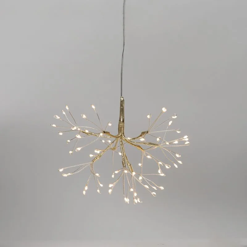 Dekorácia MagicHome Vianoce, ohňostroj, 72 LED teplá biela, jednoduché svietenie, závesná, zlatá, 25 cm