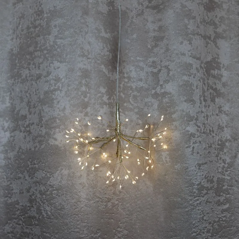 Dekorácia MagicHome Vianoce, ohňostroj, 72 LED teplá biela, jednoduché svietenie, závesná, zlatá, 25 cm