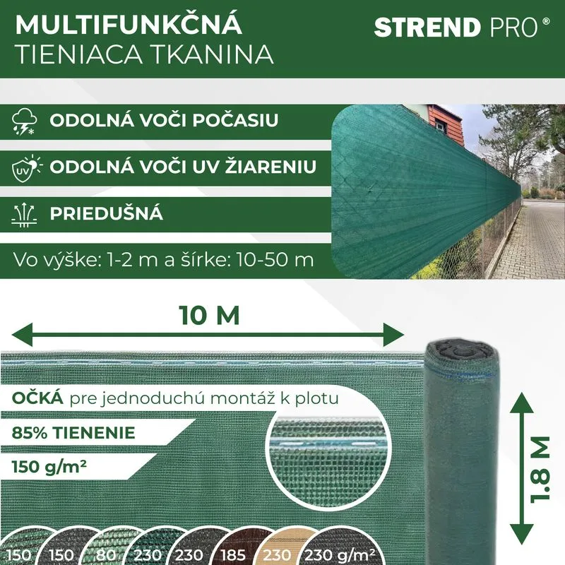 Tieniaca sieť na plot HDPE, 85% zatienenie, 1,8x10 m, zelená