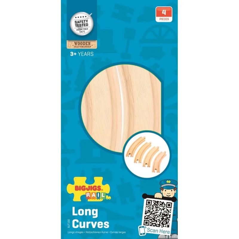 Bigjigs Rail Drevené koľaje Dlhé kruhové koľaje - 16 cm - 4 ks