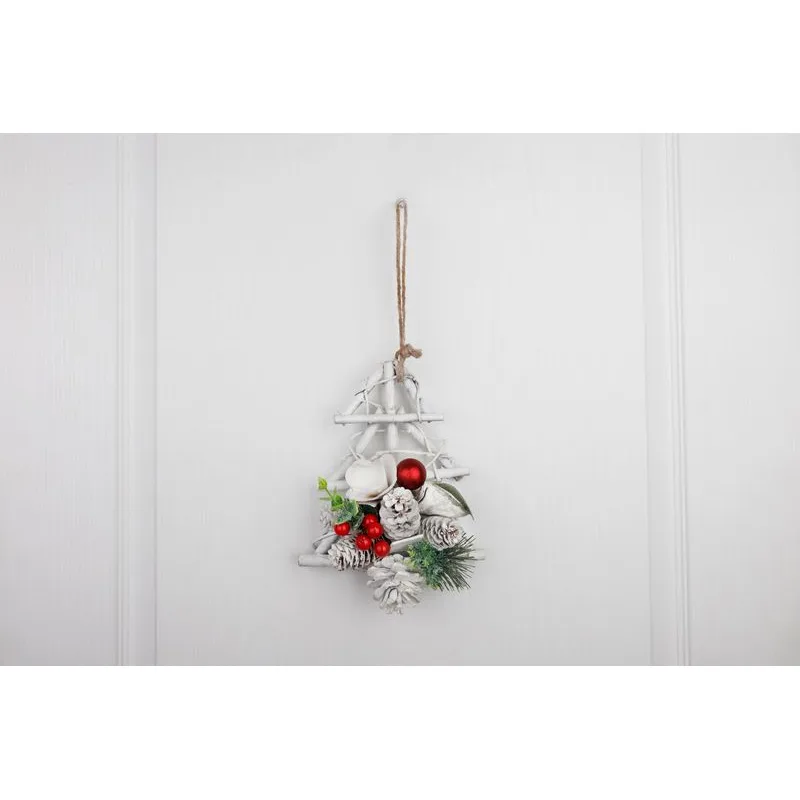 Dekorácia na vianočný stromček s čečinou a šiškami, závesná, 18x6x20 cm