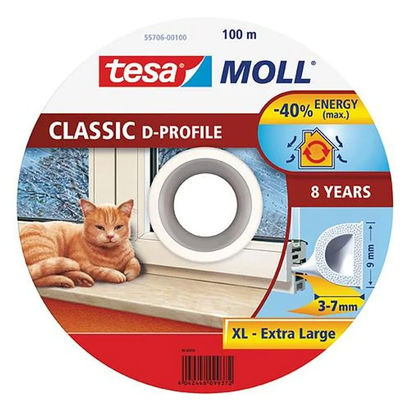 Tesnenie na okná Tesa profil D, 9 mm, biele, 100 m