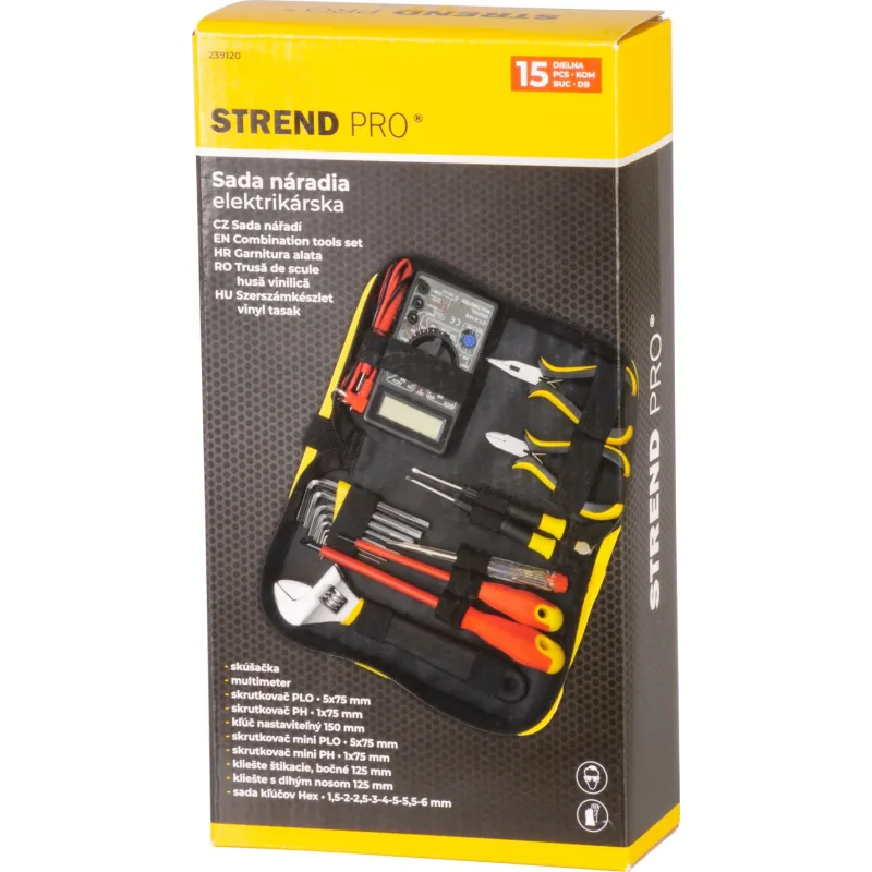 Sada náradia Strend Pro CMT-05.0215, 15 dielna, elektrikárska + multimeter, v brašni
