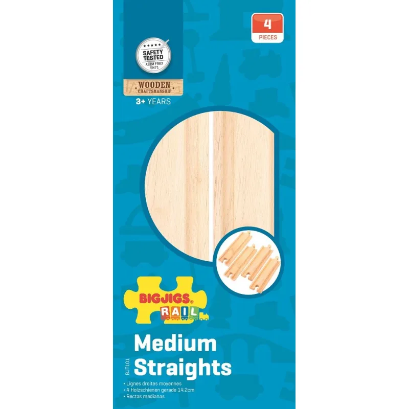 Bigjigs Rail Drevené koľaje Stredne rovné koľaje - 16 cm - 4 ks