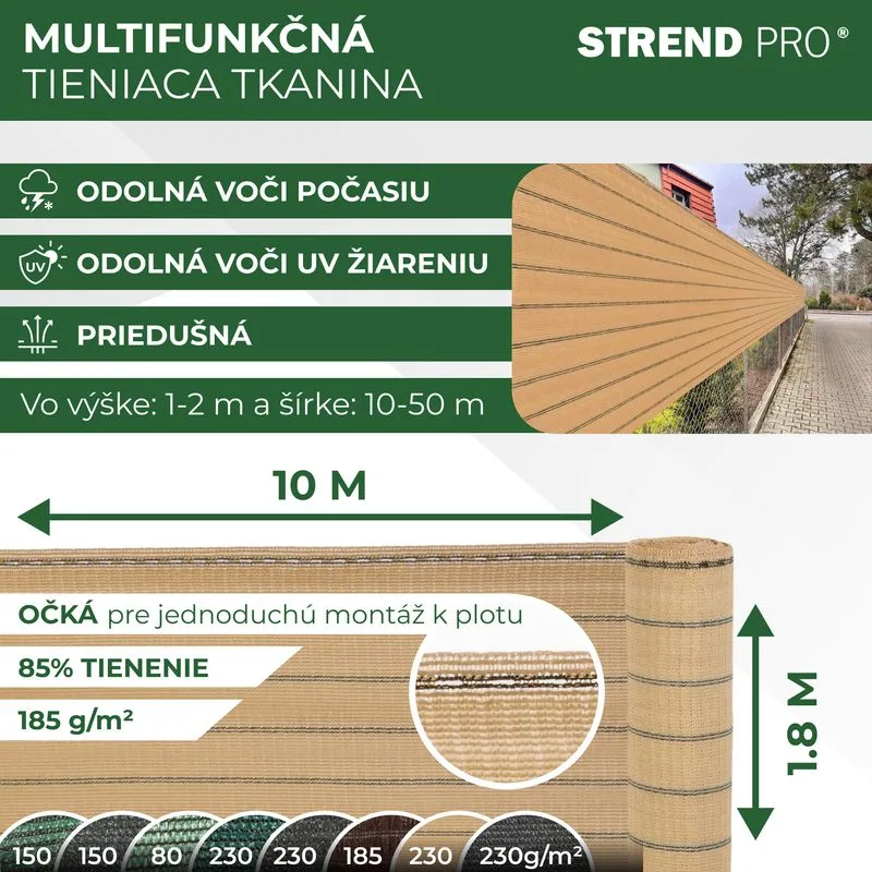Tieniaca plachta GoldScreen, 85 %, 1,8x10 m, UV odolná, béžová