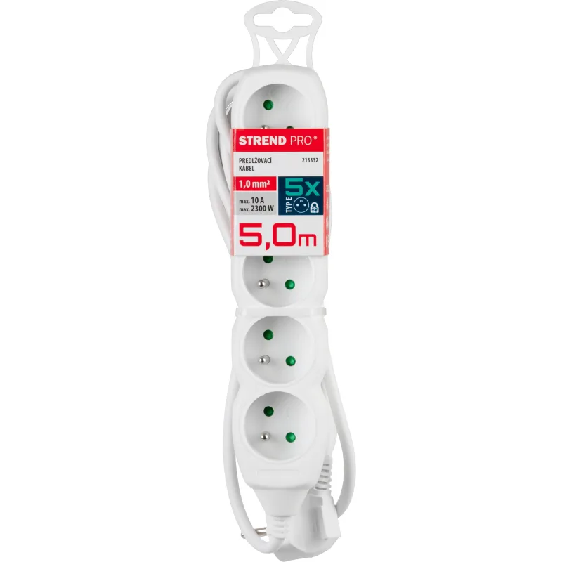 Predlžovací kábel DG-F805B 5 m, biely, 5 zásuviek