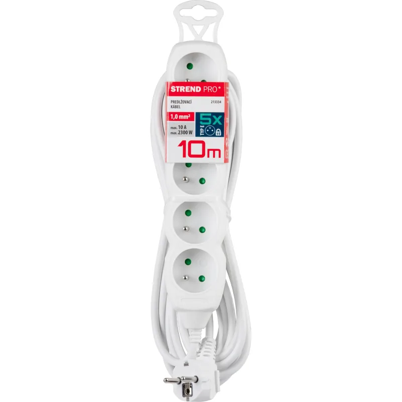 Predlžovací kábel DG-F805B 10 m, biely, 5 zásuviek