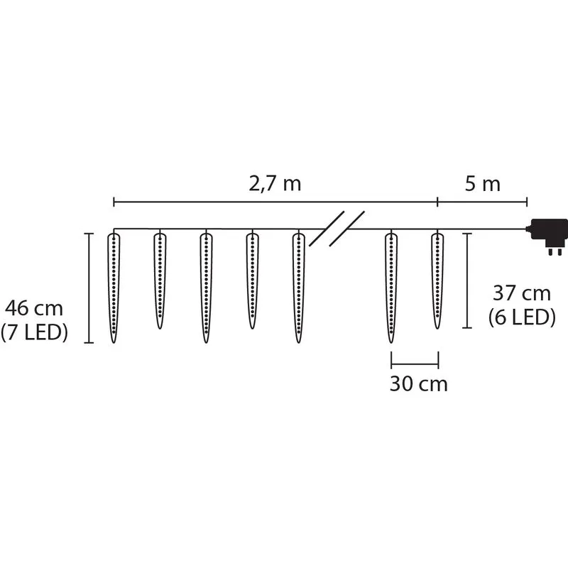 Vianočné osvetlenie reťaz Icicle, 65 LED, ľadovo modrá, 2,7 m, exteriér