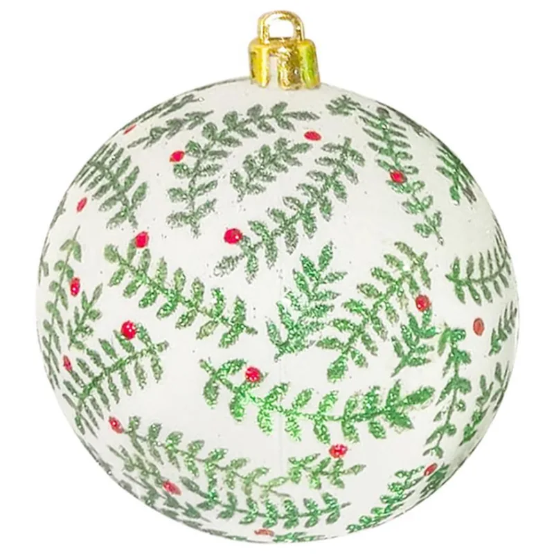 Vianočné gule na stromček 6 ks, biele s ornamentom, matné, s dekoráciou, 8 cm