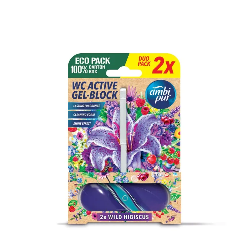Ambipur WC Active gélový blok Divoký ibištek 2×45 g