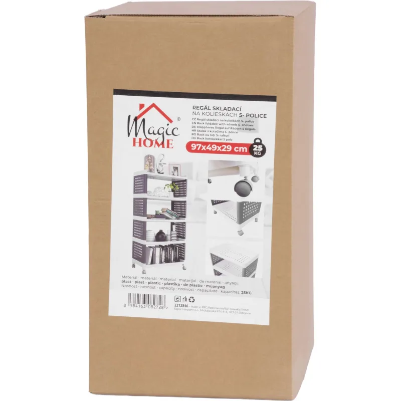 Regál MagicHome Rolly – plastový, 5 políc, 49x29x97 cm, na kolieskach