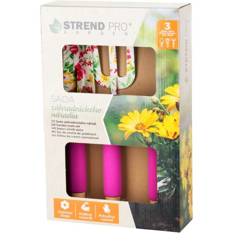 Sada náradia Strend Pro, záhradnícka, 3-dielna, potlač kvetov, Ladies Line