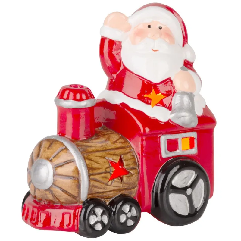 Vianočná dekorácia Santa s vláčikom, LED, terakota, 10,7 cm