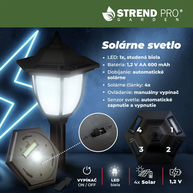 Solárny reťazový plot 334 cm – LED osvetlenie, čierny