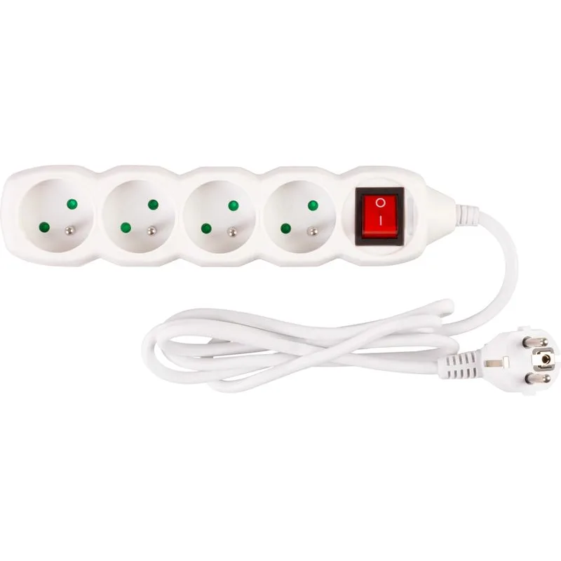 Predlžovací kábel DG-F804BK 1,5 m, biely, 4 zásuvky + vypínač