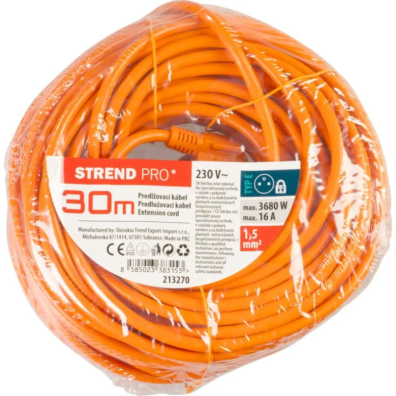 Predlžovací kábel DG-YFB01 30 m, oranžový, 1 zásuvka