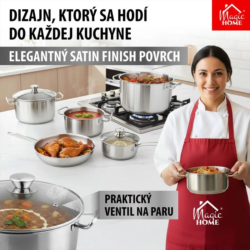 Hrniec MagicHome Chloe, 24 cm, 8 lit., so sklenenou pokrievkou, nerez