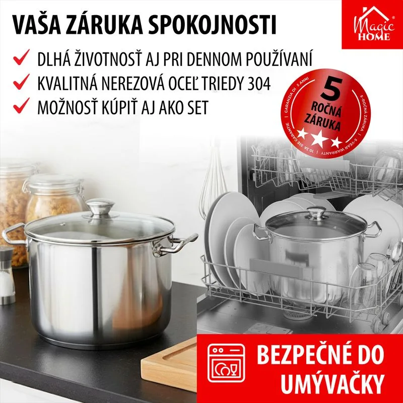 Hrniec MagicHome Chloe, 24 cm, 8 lit., so sklenenou pokrievkou, nerez