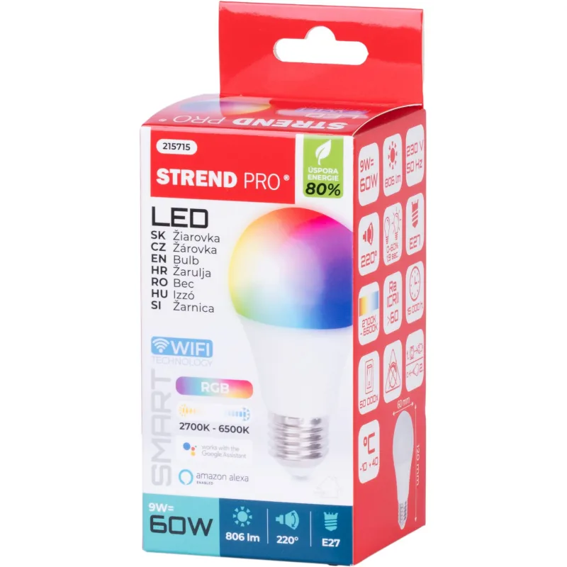 Žiarovka Strend Pro Smart, wifi, mení farby RGB, 9 W, E27