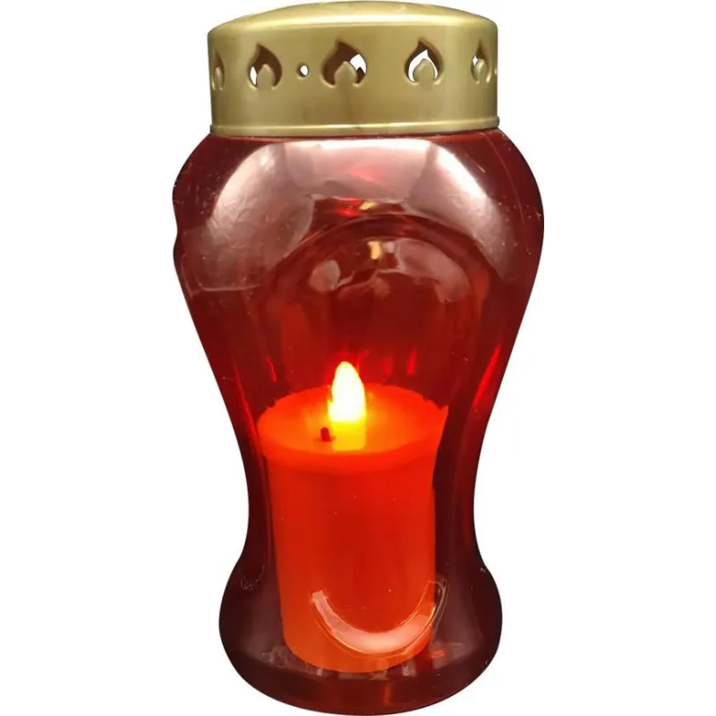 Kahanec na hrob s LED sviečkou, červený, 17 cm, plápolajúci plameň
