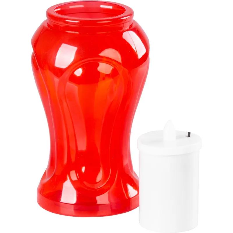 Kahanec na hrob s LED sviečkou, červený, 17 cm, plápolajúci plameň
