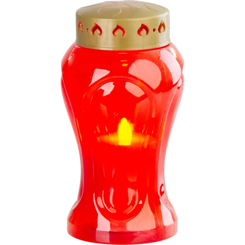 Kahanec na hrob s LED sviečkou, červený, 17 cm, plápolajúci plameň