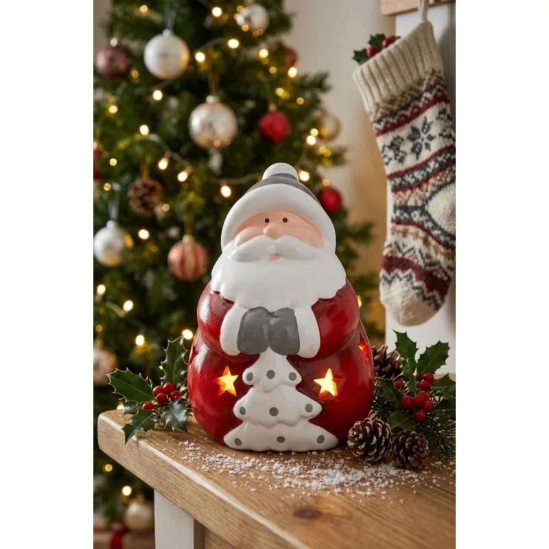 Vianočná dekorácia Santa, LED, terakota, 12,5 cm