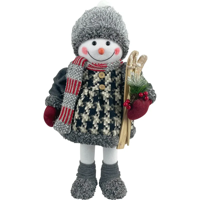 Vianočná dekorácia Snehuliak dievča s lyžami, 50 cm