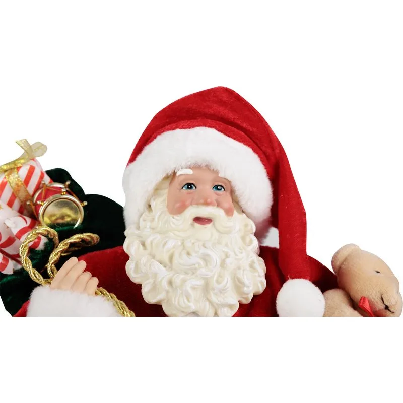Vianočná dekorácia Santa s darčekmi a medvedíkom, červený, 46 cm