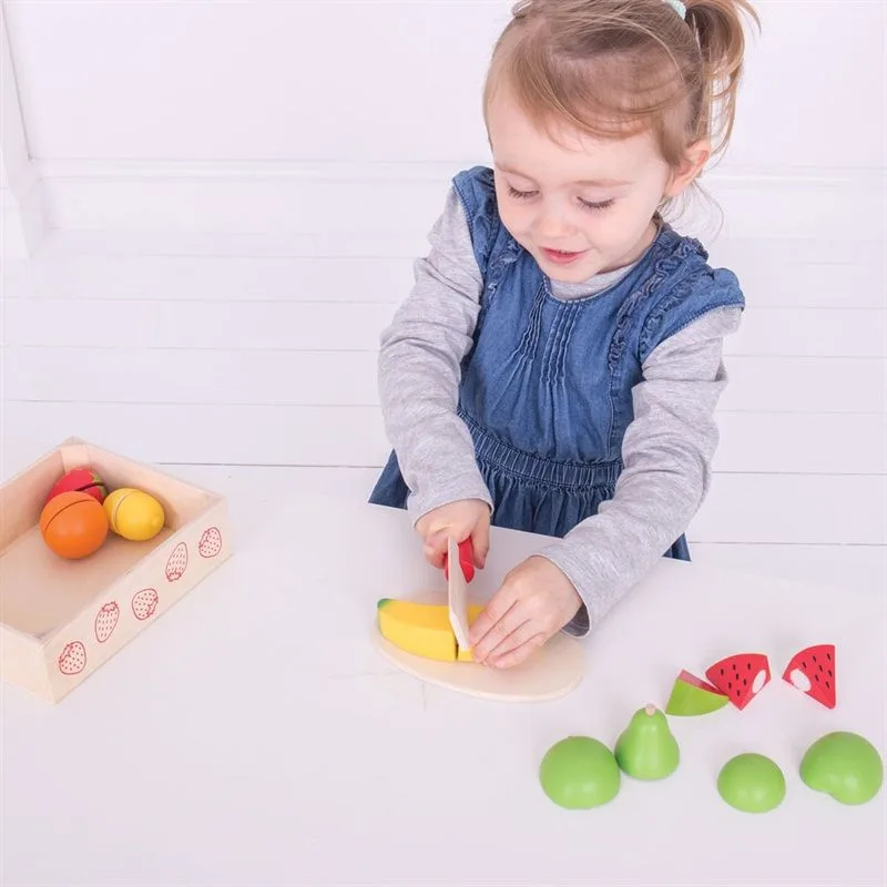Bigjigs Toys Drevené potraviny v krabičke - Krájanie ovocia