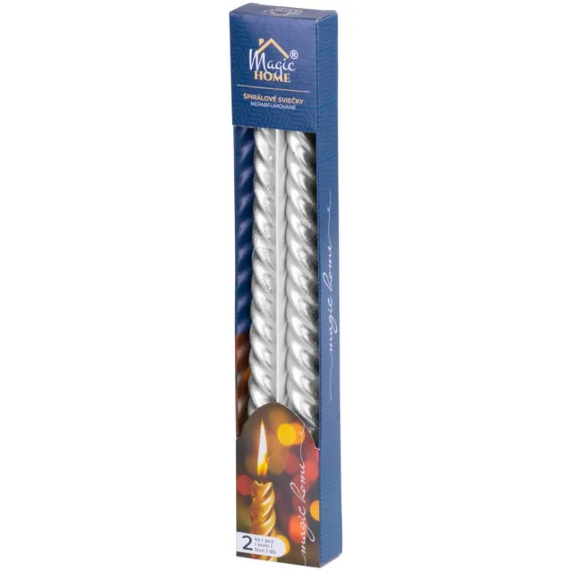 Sviečka MagicHome Vianoce, 25 cm, strieborná, špirálová, balenie 2 ks