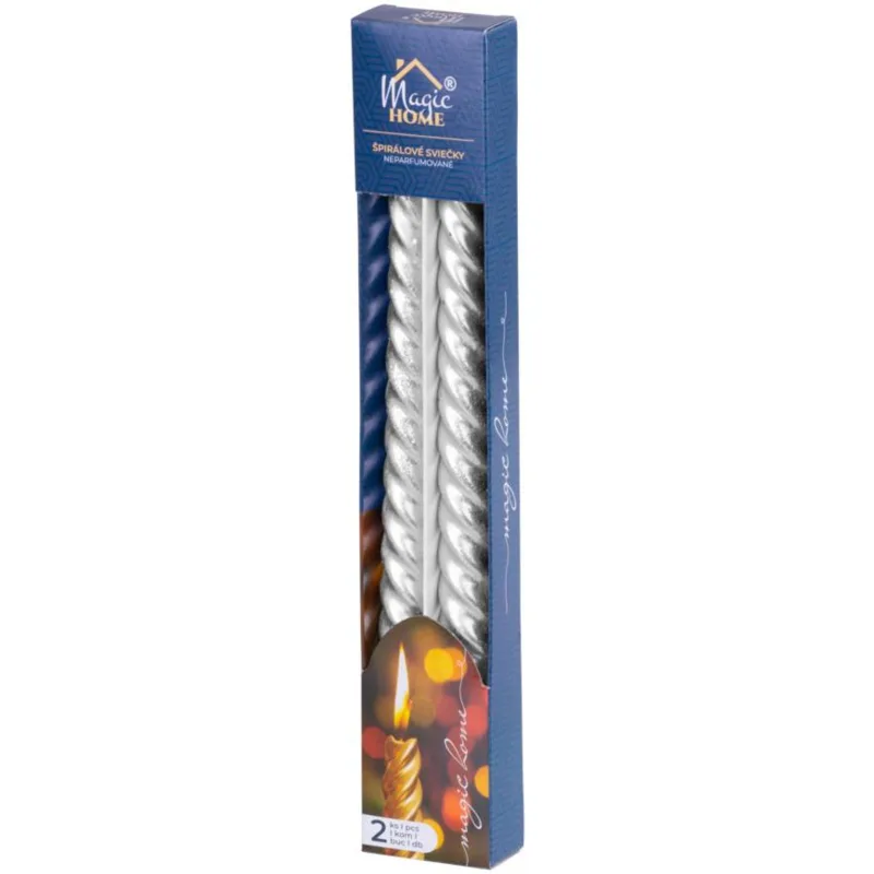 Sviečka MagicHome Vianoce, 25 cm, strieborná, špirálová, balenie 2 ks