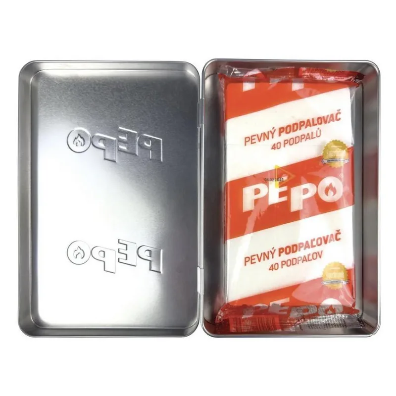 Krabička s podpaľovačom PE-PO®, pevný, 40 podpalov, rozpaľovač na gril, kachle, krby, pece