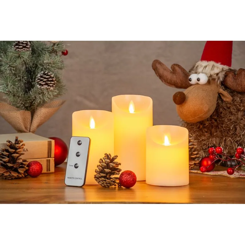 Sviečky sada 3 ks, LED, pravý vosk, časovač, pohyblivý plameň