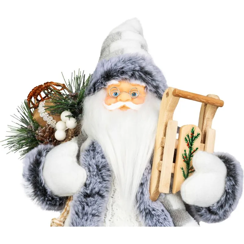 Vianočná dekorácia Santa, biely-šedý, 45 cm