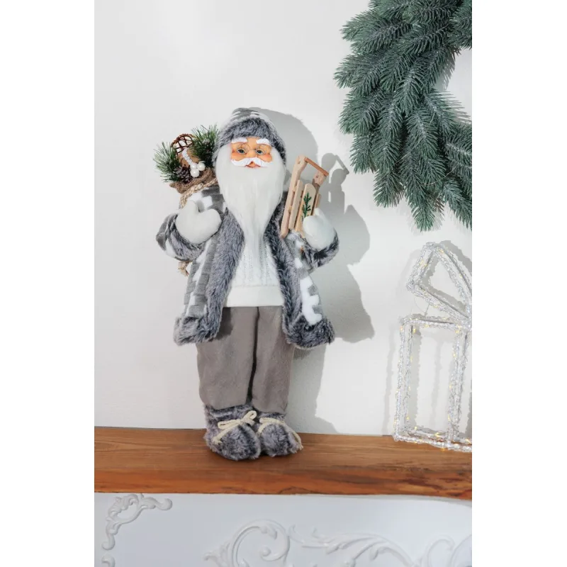 Vianočná dekorácia Santa, biely-šedý, 45 cm