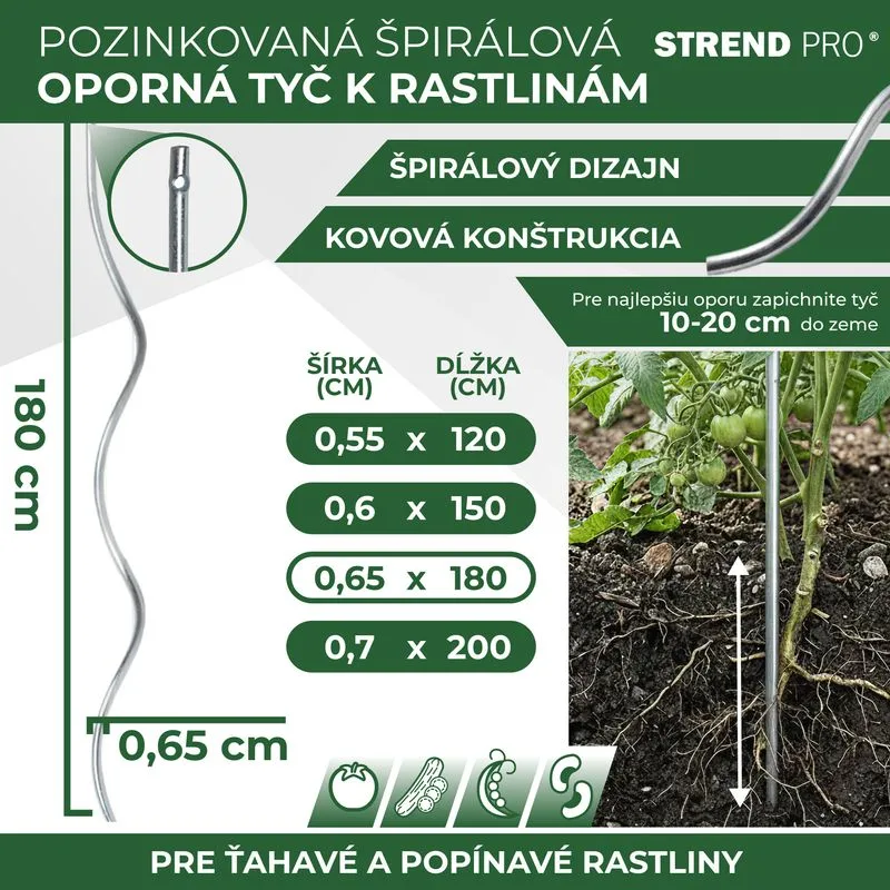 Tyč k paradajkám GS1 1800/6,5 mm – špirálová, Zn
