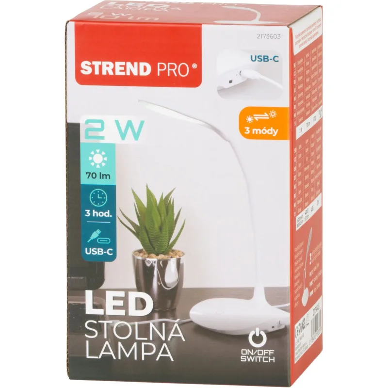 Lampa Strend Pro, stolná, LED, voľba intenzity svetla, USB, 1,5 W, biela