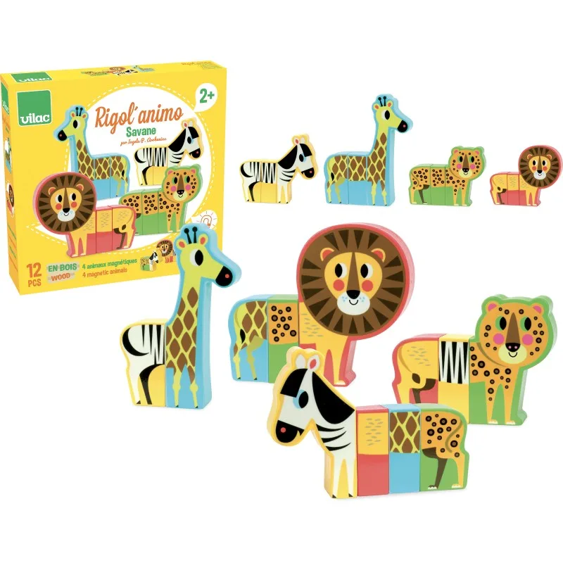 Vilac Drevené magnetické puzzle Veselé Safari