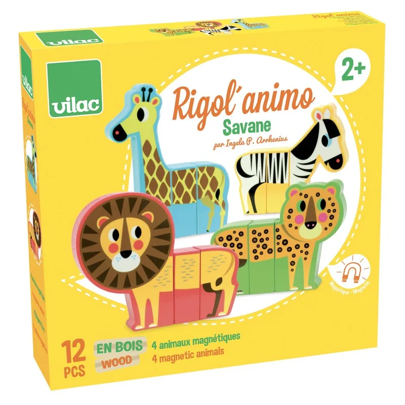 Vilac Drevené magnetické puzzle Veselé Safari