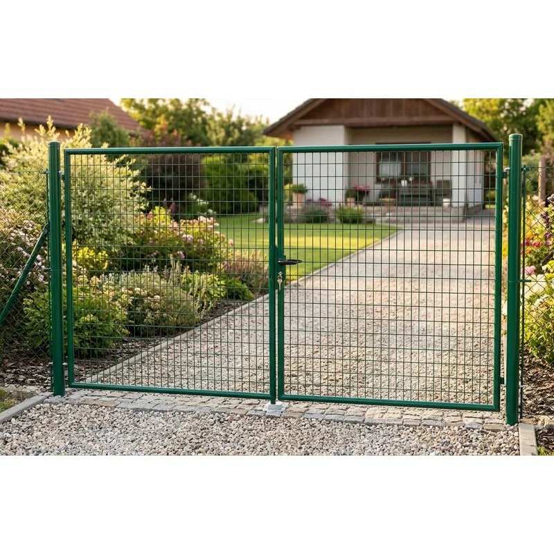 Brána 3580/1450/100x50 mm – dvojkrídlová záhradná brána, zelená