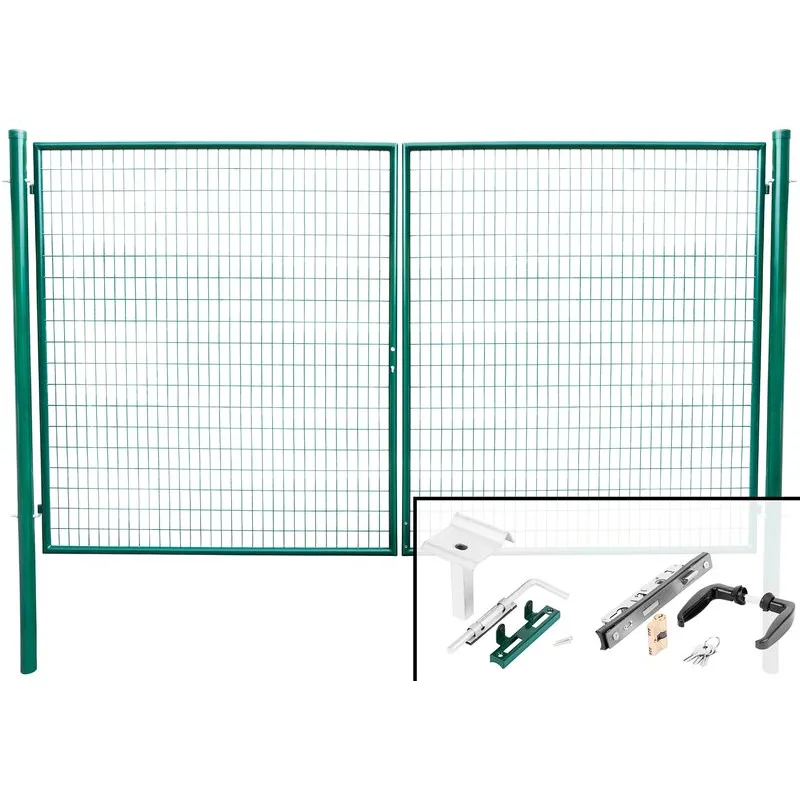 Brána 3580/1450/100x50 mm – dvojkrídlová záhradná brána, zelená
