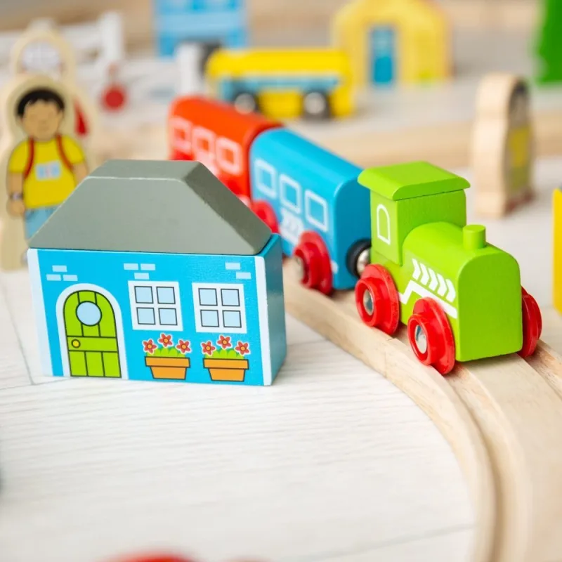 Bigjigs Rail Drevená vláčikodráha - Mesto a dedina 101 ks