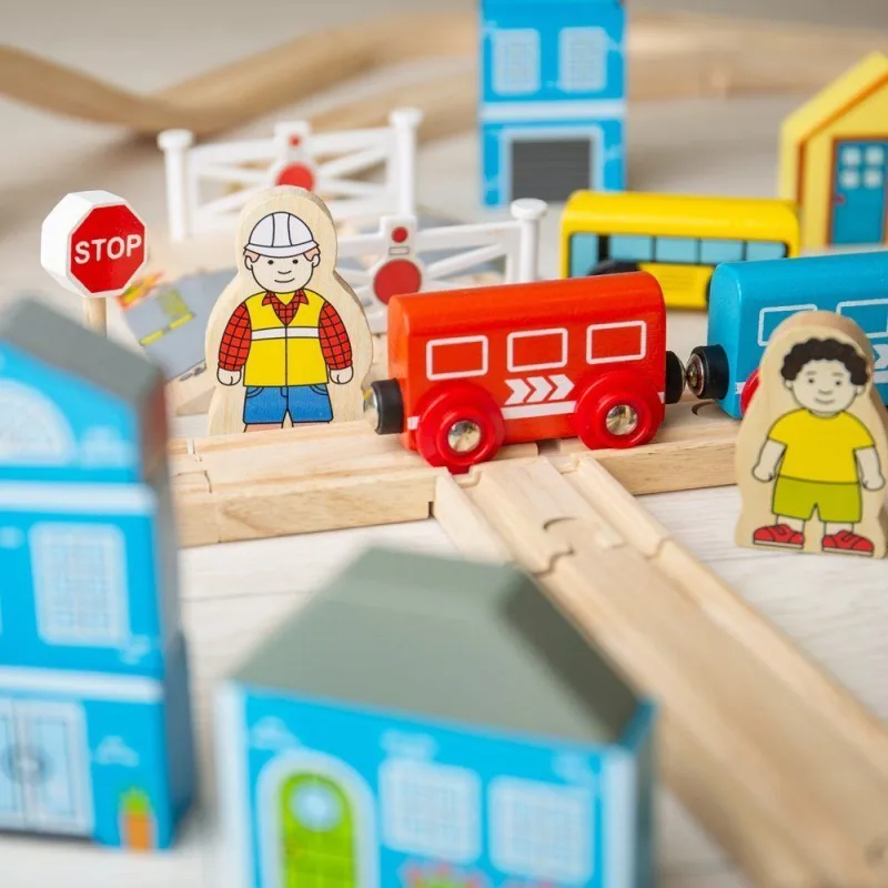 Bigjigs Rail Drevená vláčikodráha - Mesto a dedina 101 ks