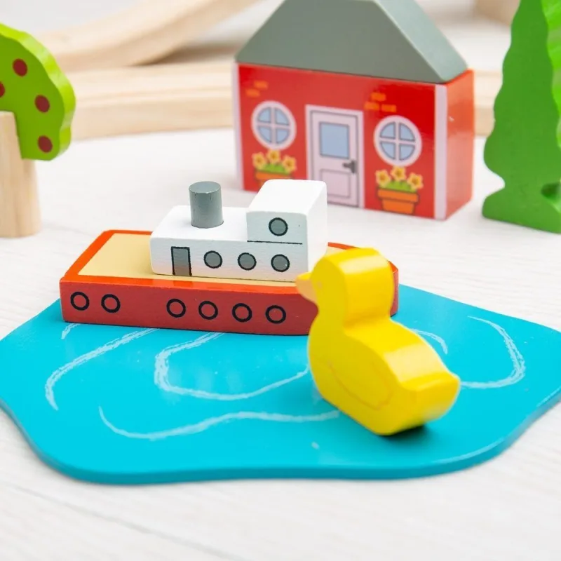 Bigjigs Rail Drevená vláčikodráha - Mesto a dedina 101 ks