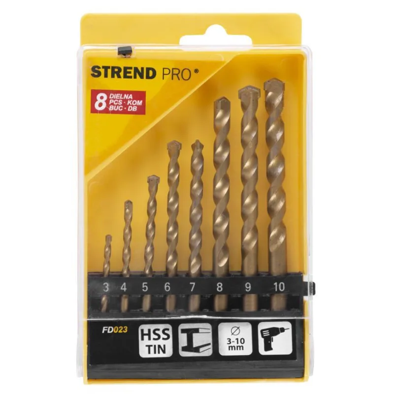 Sada vrtákov STREND PRO FD023, 8 dielna, 3-10 mm, TiN