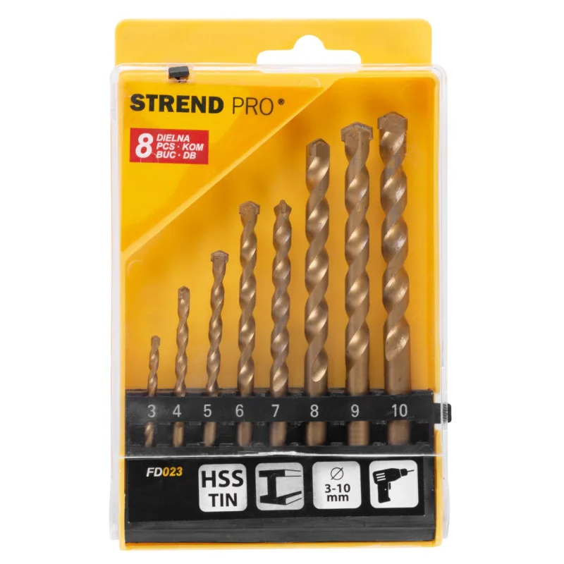 Sada vrtákov STREND PRO FD023, 8 dielna, 3-10 mm, TiN