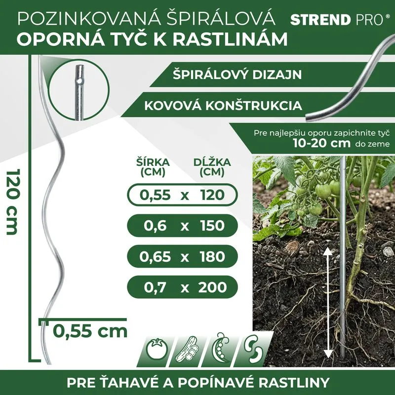Tyč k paradajkám GS1 1200/5,5 mm – špirálová, Zn