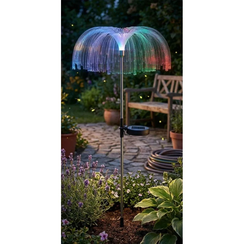 Solárna lampa Meduse 75 cm – meniace farby, fiber vlákna